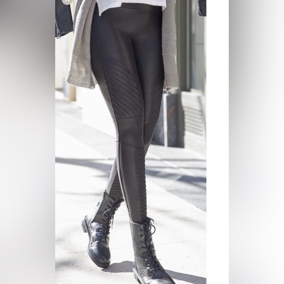 Spanx Black Stretch Faux Leather Moto high waist Leggings workout pants XS-Small - Picture 1 of 10